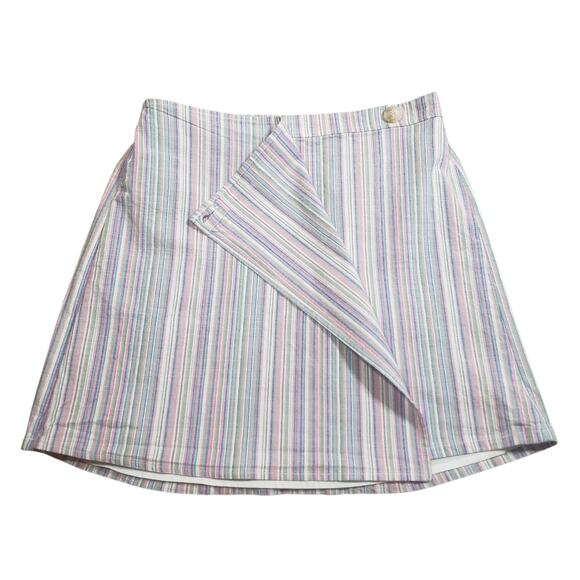 Copper Key Pastel Stripe Mini Skirt M Faux Wrap Cotton Blend Cottagecore Vibes - Picture 4 of 9